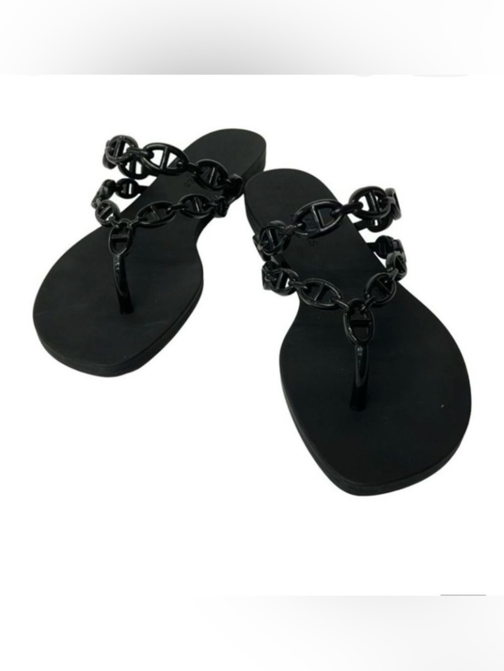 Hermes Black Rubber Chain-Detail Thong Sandals - ONLY WORN 1x. - Size 8 - Picture 3 of 6